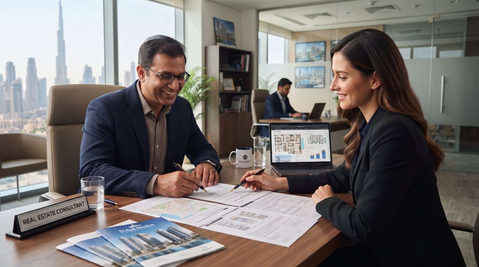 Indian buyer discussing Dubai property purchase with an advisor