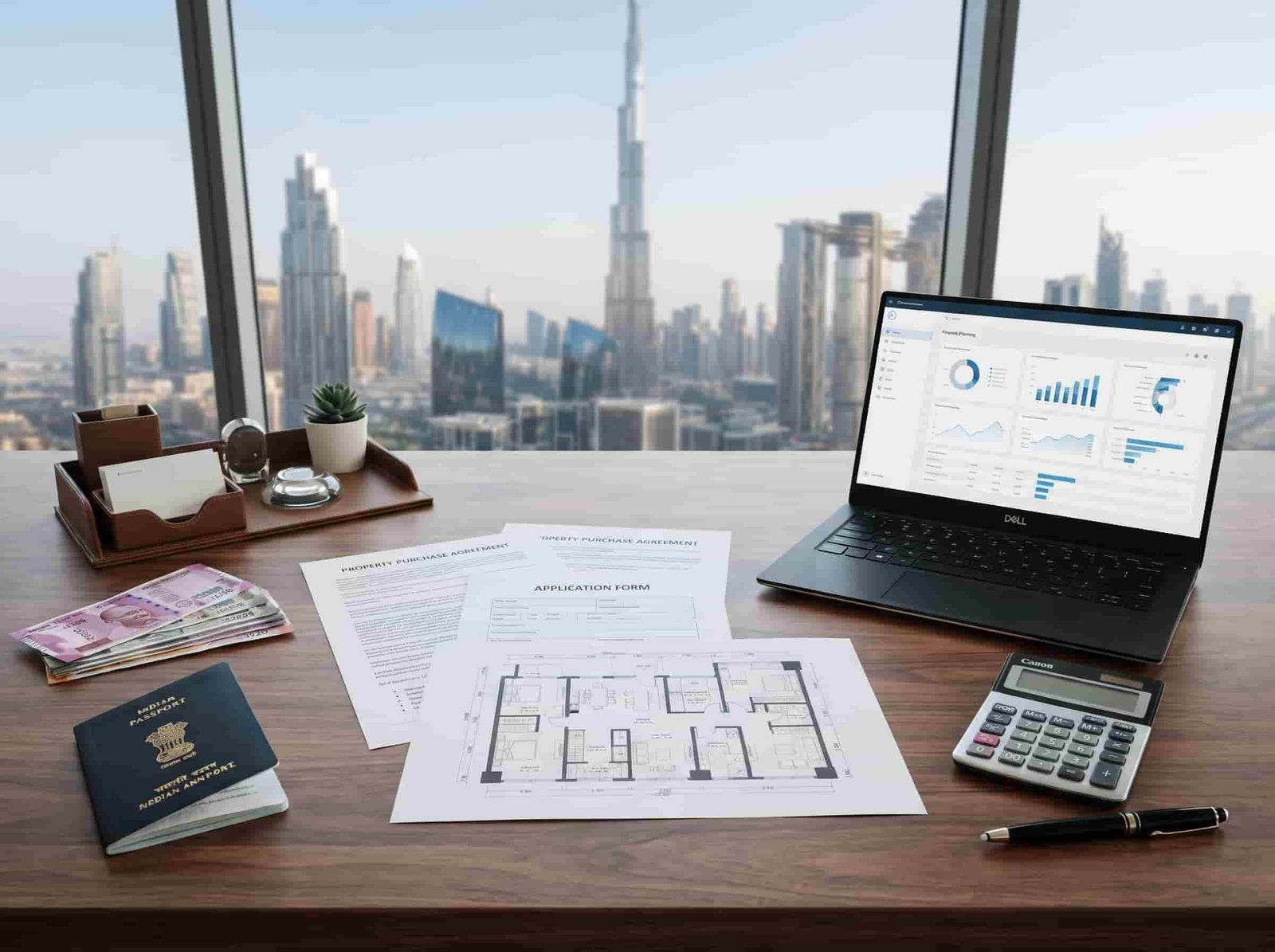 Planning a luxury apartment purchase in Dubai from India with property and funding documents.