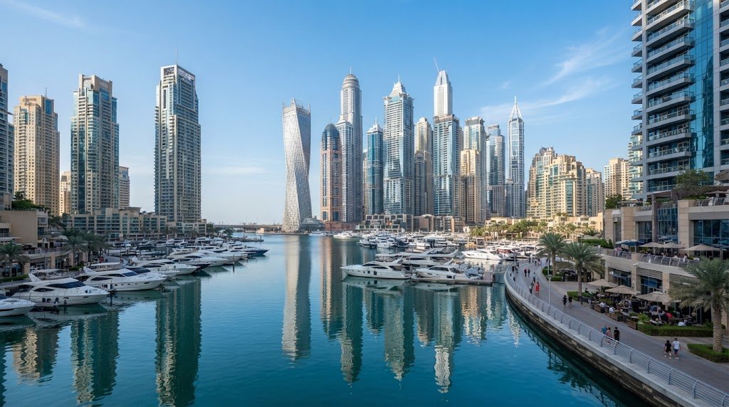 Dubai Marina towers where a 2 bedroom apartment commands higher prices